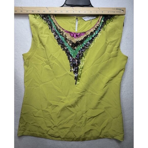 Trina Turk Women's Top Blouse Bright Yellow 100% Silk M Sequin Multicolor Accent - Picture 6 of 8
